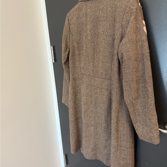 OXMO (Denmark) L wool blend EUC Brown Trench Coat with Pink Floral Design - Picture 13 of 14